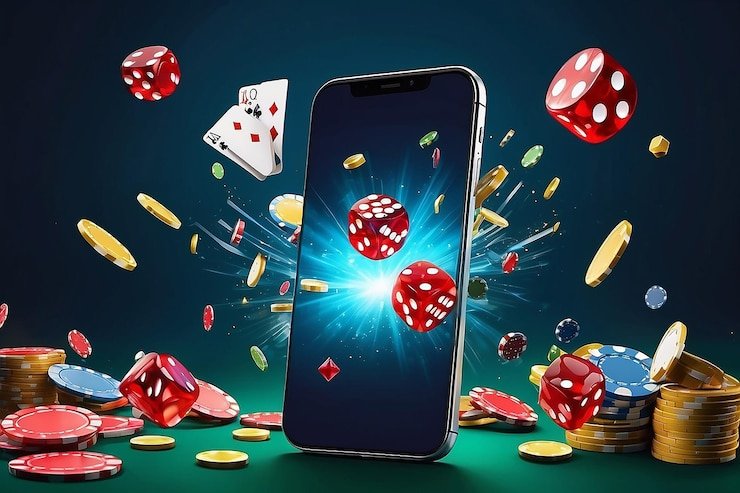 Beragam game slot dan permainan virtual dengan warna-warni neon dan antarmuka futuristik